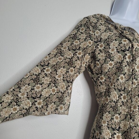 Vintage 90s tan retro flower print 3/4 sleeve Stevie Nicks top size small - Picture 3 of 6